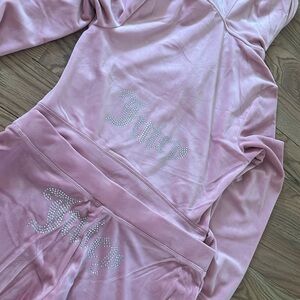 Juicy Couture Rose Pink Velour Tracksuit Set w/rhinestone detail medium